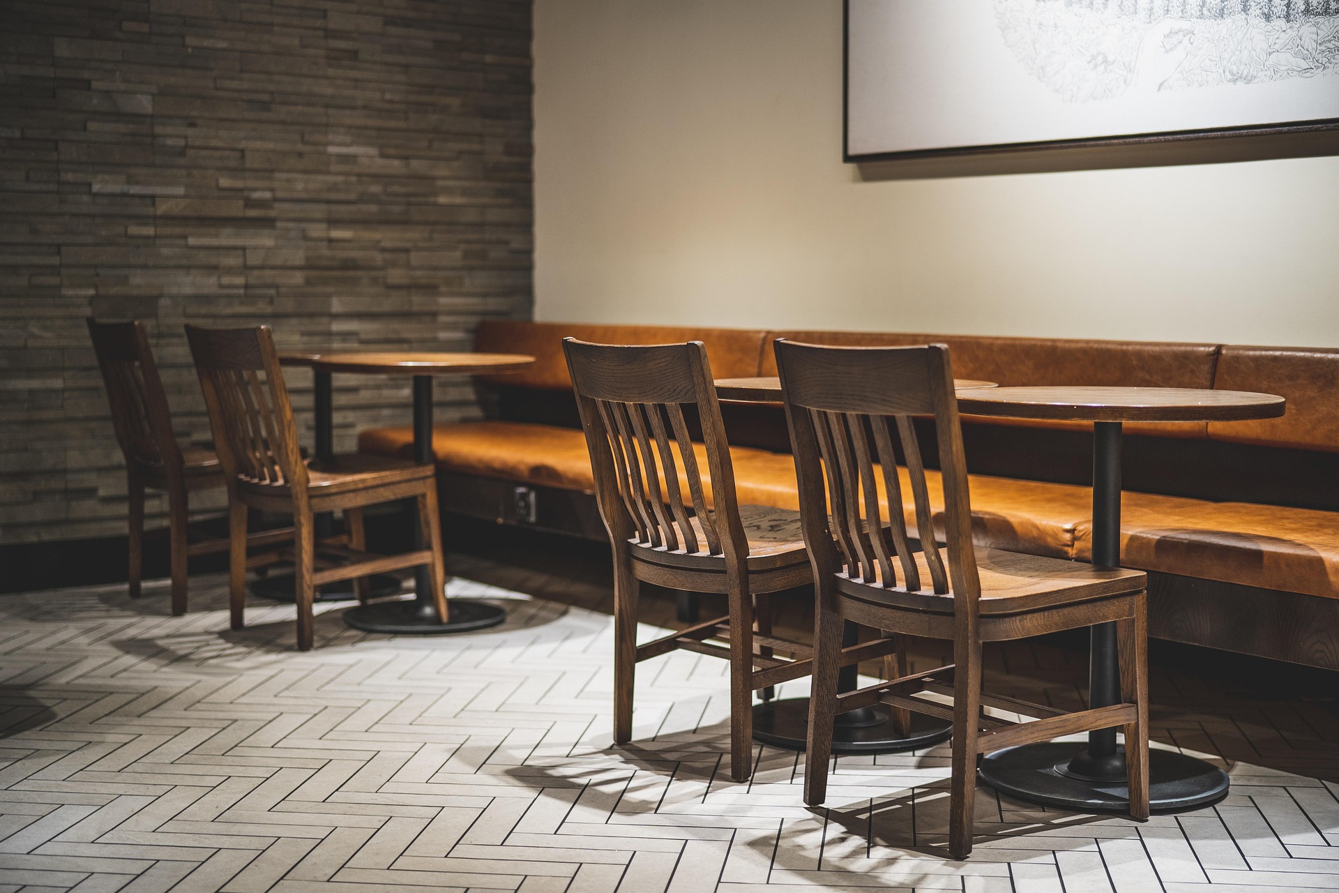 Midtown booth seating with natural wood accents